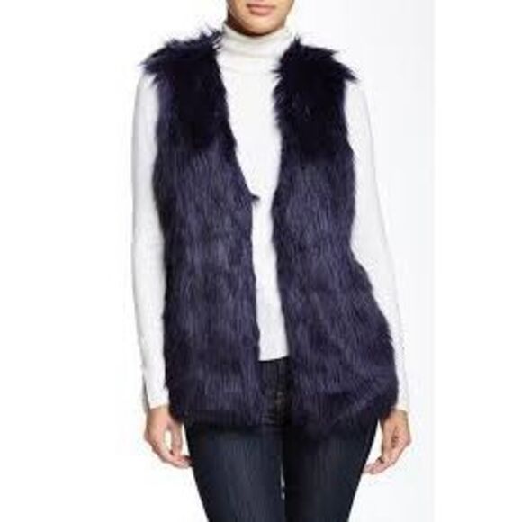 Romeo & Juliet Couture Faux Fur Vest Sz M Navy - Picture 1 of 7